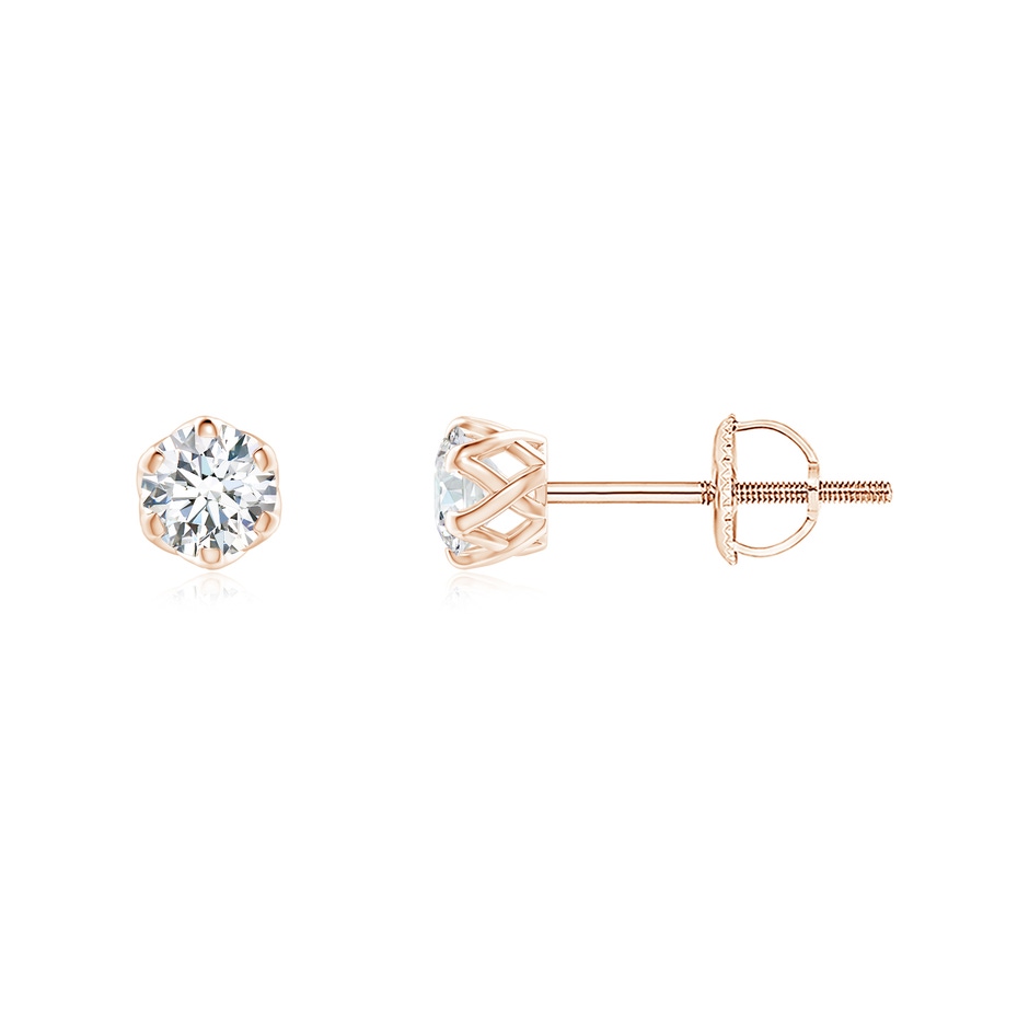 3.2mm GVS2 Six Prong-Set Diamond Solitaire Filigree Stud Earrings in Rose Gold 