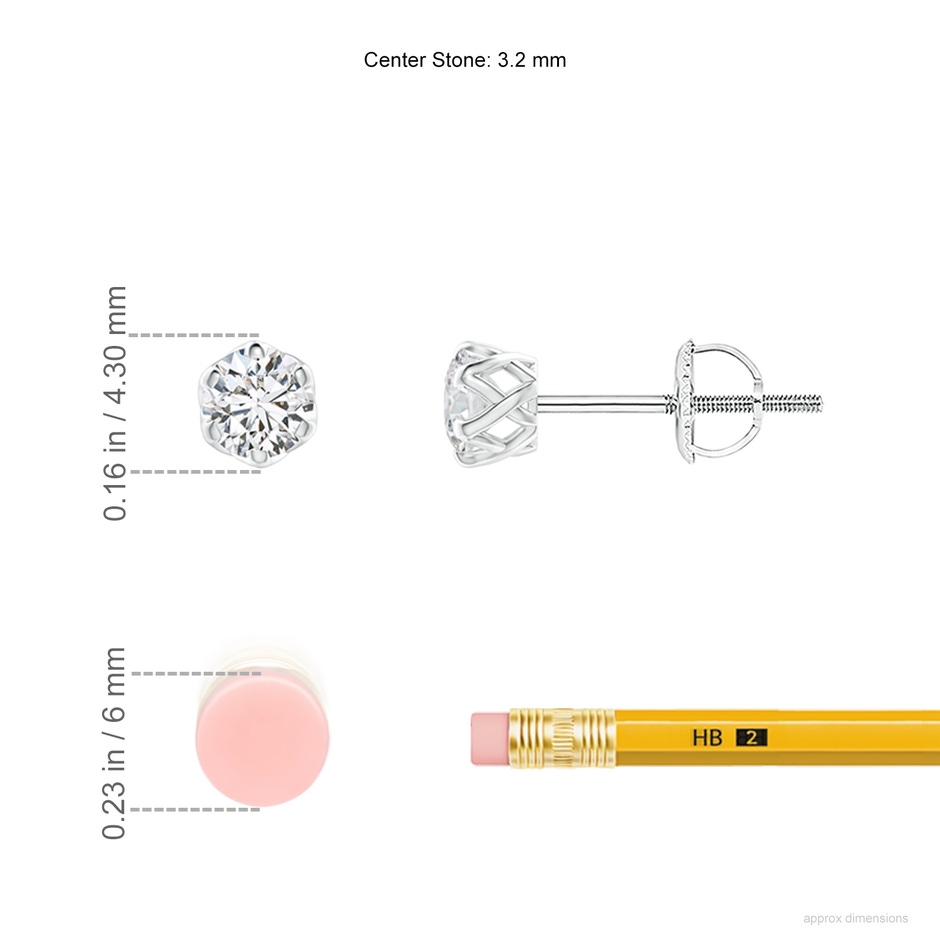 3.2mm HSI2 Six Prong-Set Diamond Solitaire Filigree Stud Earrings in White Gold ruler