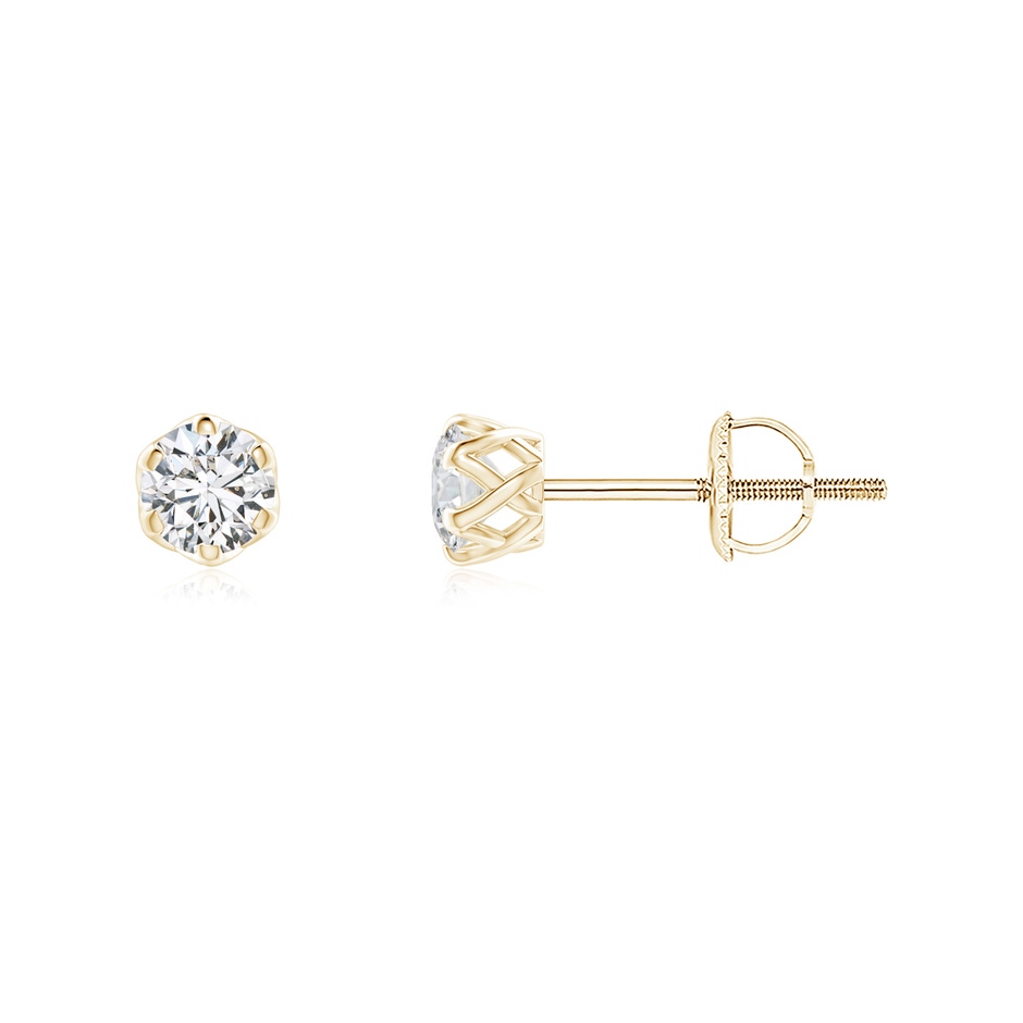 3.2mm HSI2 Six Prong-Set Diamond Solitaire Filigree Stud Earrings in Yellow Gold 