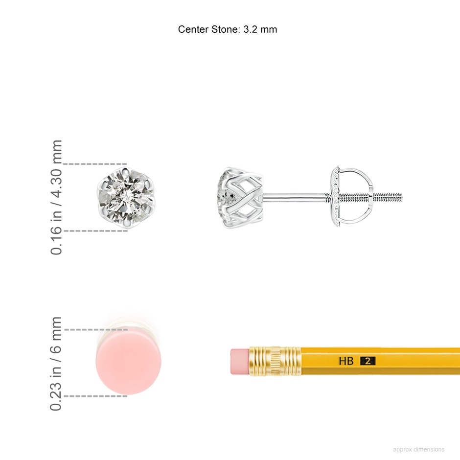 3.2mm KI3 Six Prong-Set Diamond Solitaire Filigree Stud Earrings in White Gold ruler