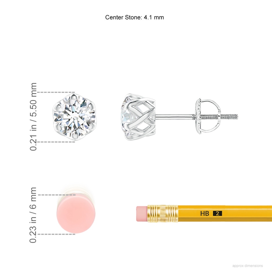 4.1mm GVS2 Six Prong-Set Diamond Solitaire Filigree Stud Earrings in P950 Platinum ruler