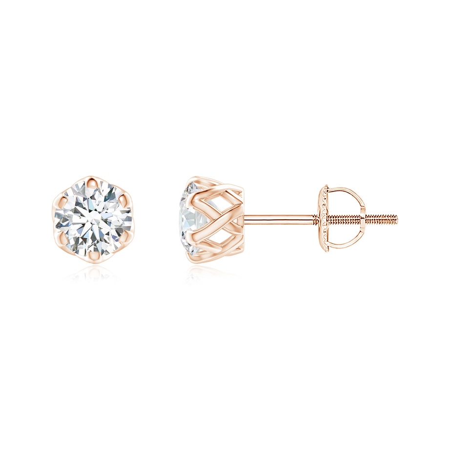 4.1mm GVS2 Six Prong-Set Diamond Solitaire Filigree Stud Earrings in Rose Gold 