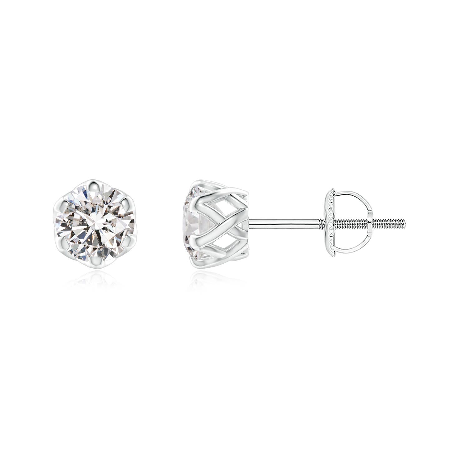 4.1mm IJI1I2 Six Prong-Set Diamond Solitaire Filigree Stud Earrings in P950 Platinum