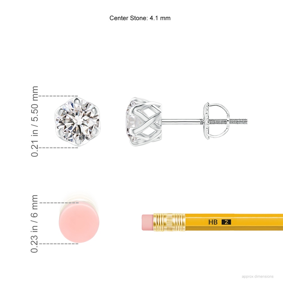 4.1mm IJI1I2 Six Prong-Set Diamond Solitaire Filigree Stud Earrings in White Gold ruler