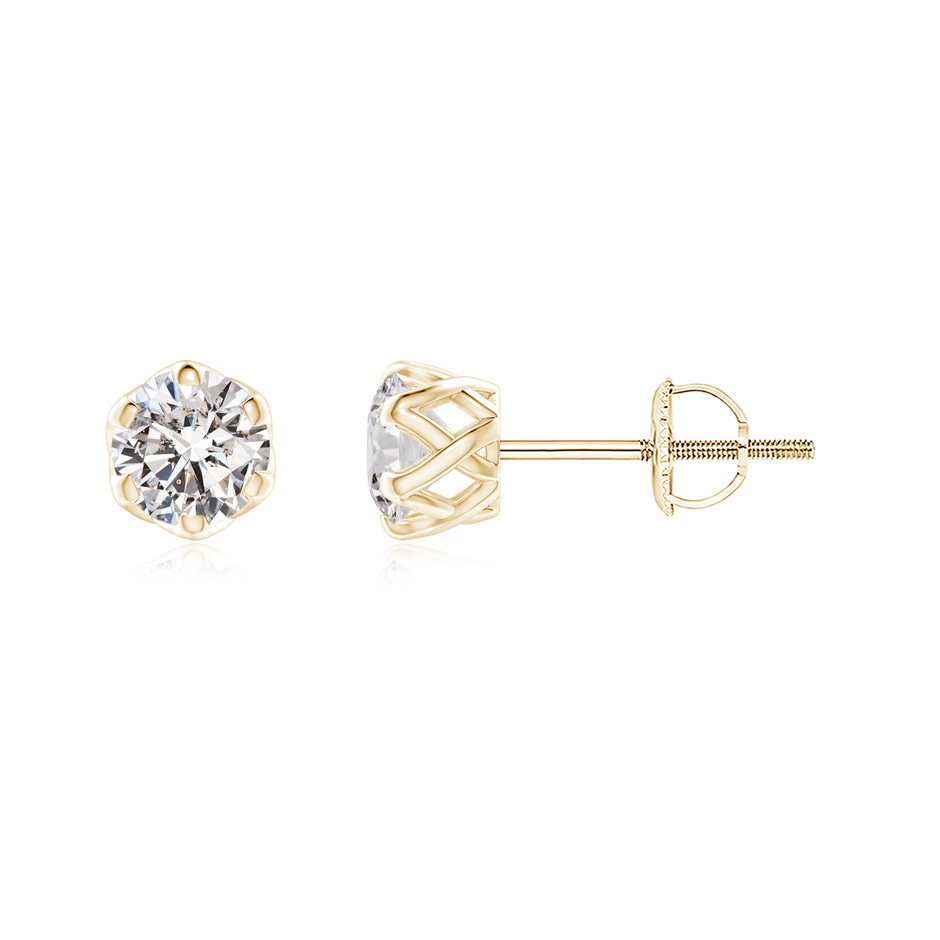 4.1mm IJI1I2 Six Prong-Set Diamond Solitaire Filigree Stud Earrings in Yellow Gold 