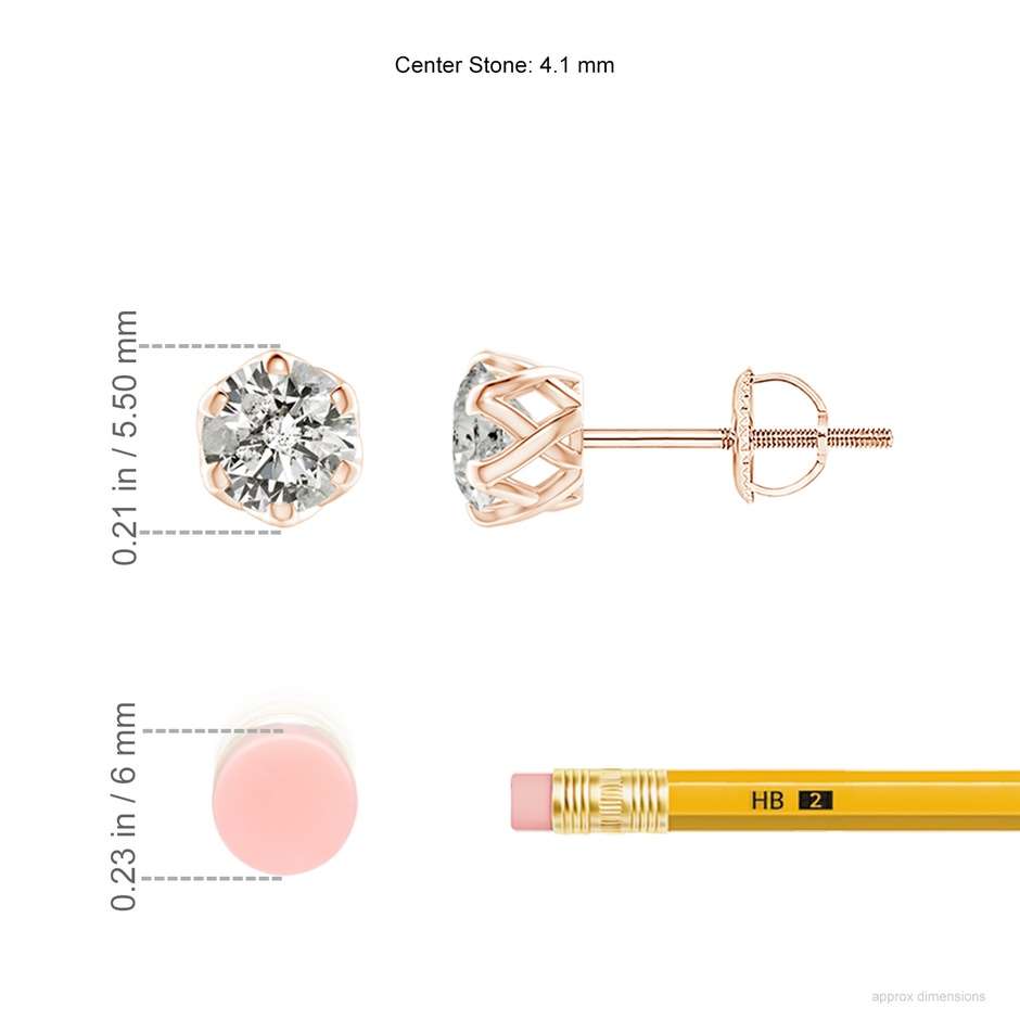 4.1mm KI3 Six Prong-Set Diamond Solitaire Filigree Stud Earrings in Rose Gold ruler