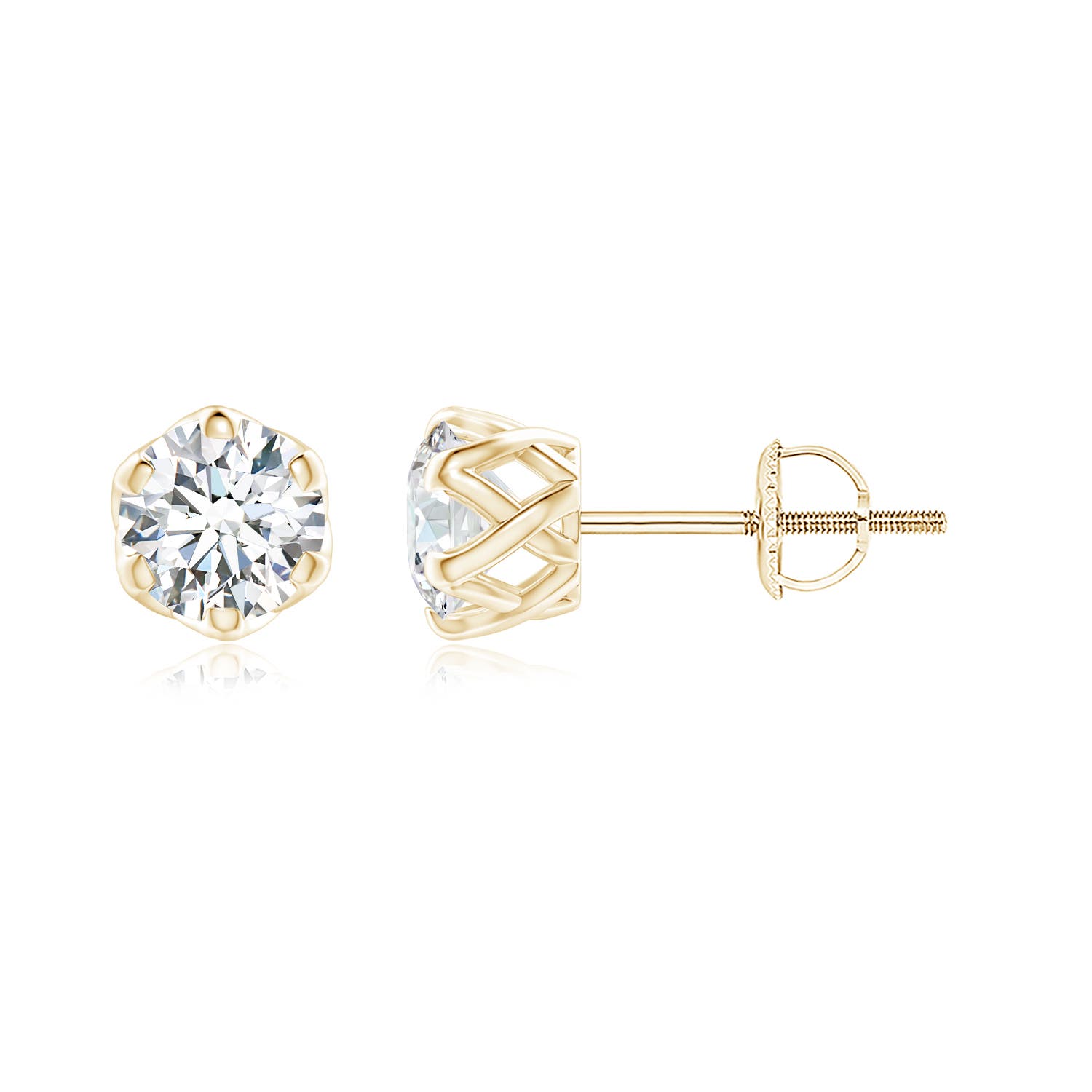 4.6mm GVS2 Six Prong-Set Diamond Solitaire Filigree Stud Earrings in 18CT Yellow Gold