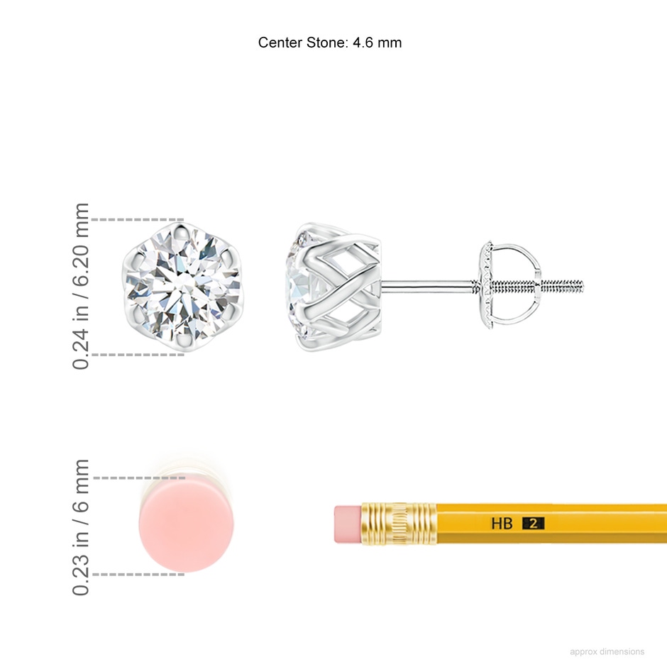 4.6mm GVS2 Six Prong-Set Diamond Solitaire Filigree Stud Earrings in White Gold ruler