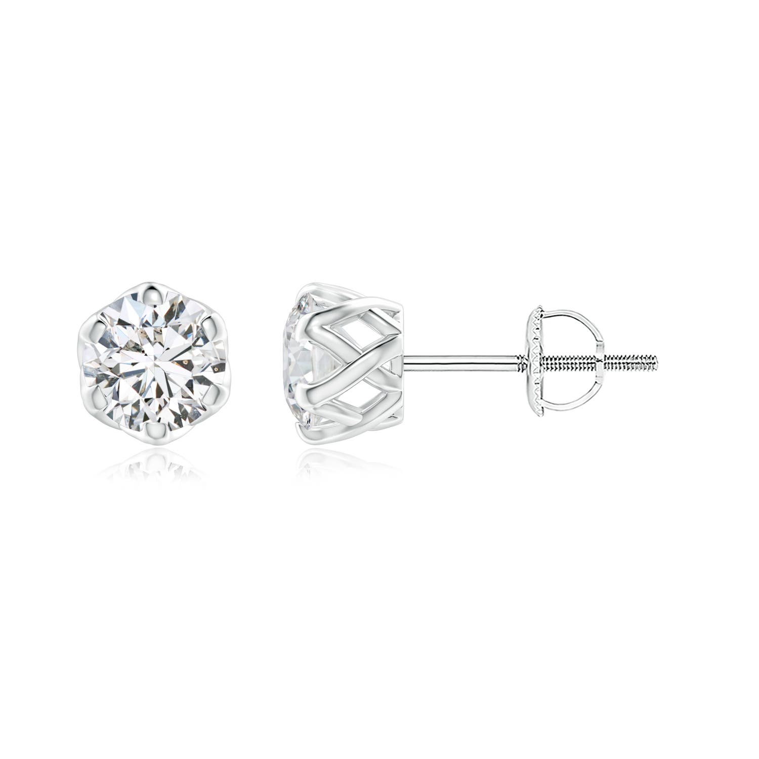 4.6mm HSI2 Six Prong-Set Diamond Solitaire Filigree Stud Earrings in 18K White Gold