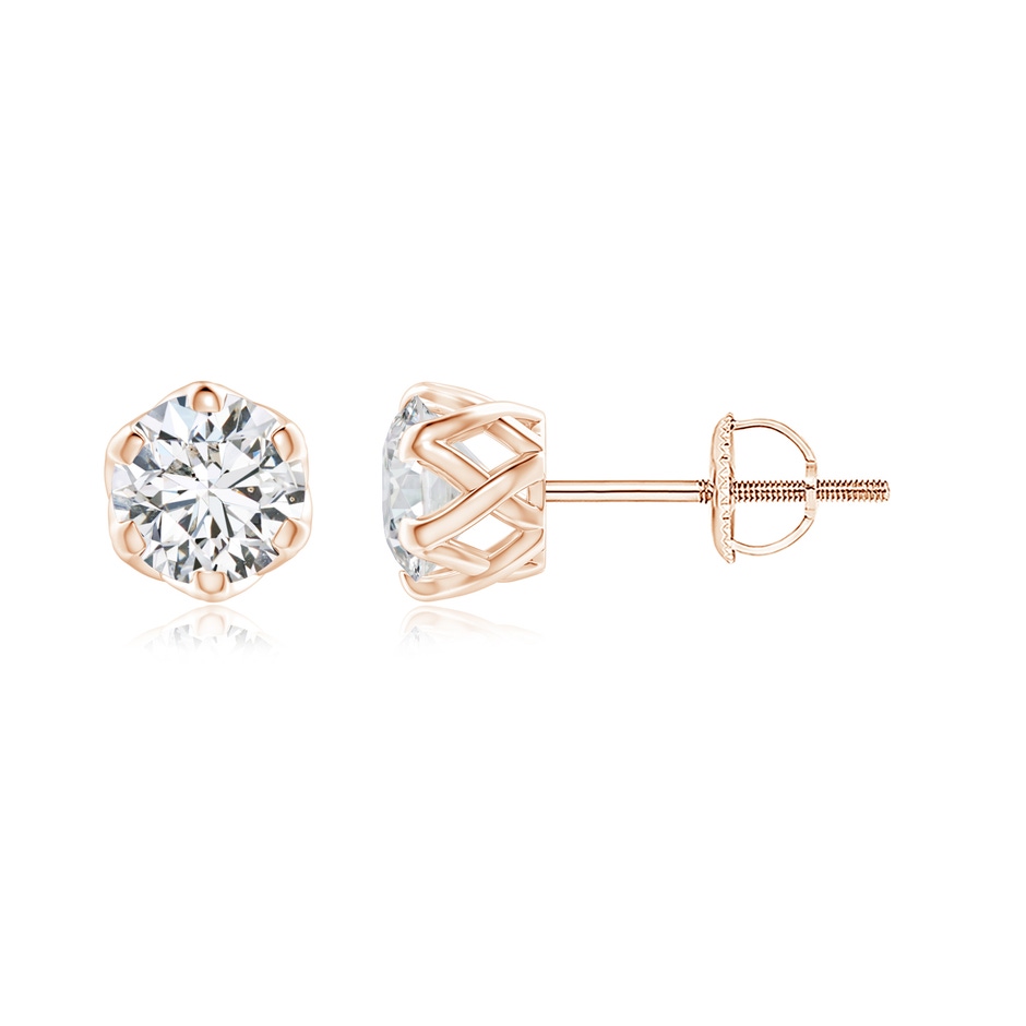 4.6mm HSI2 Six Prong-Set Diamond Solitaire Filigree Stud Earrings in Rose Gold 