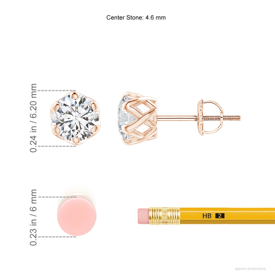 4.6mm HSI2 Six Prong-Set Diamond Solitaire Filigree Stud Earrings in Rose Gold ruler