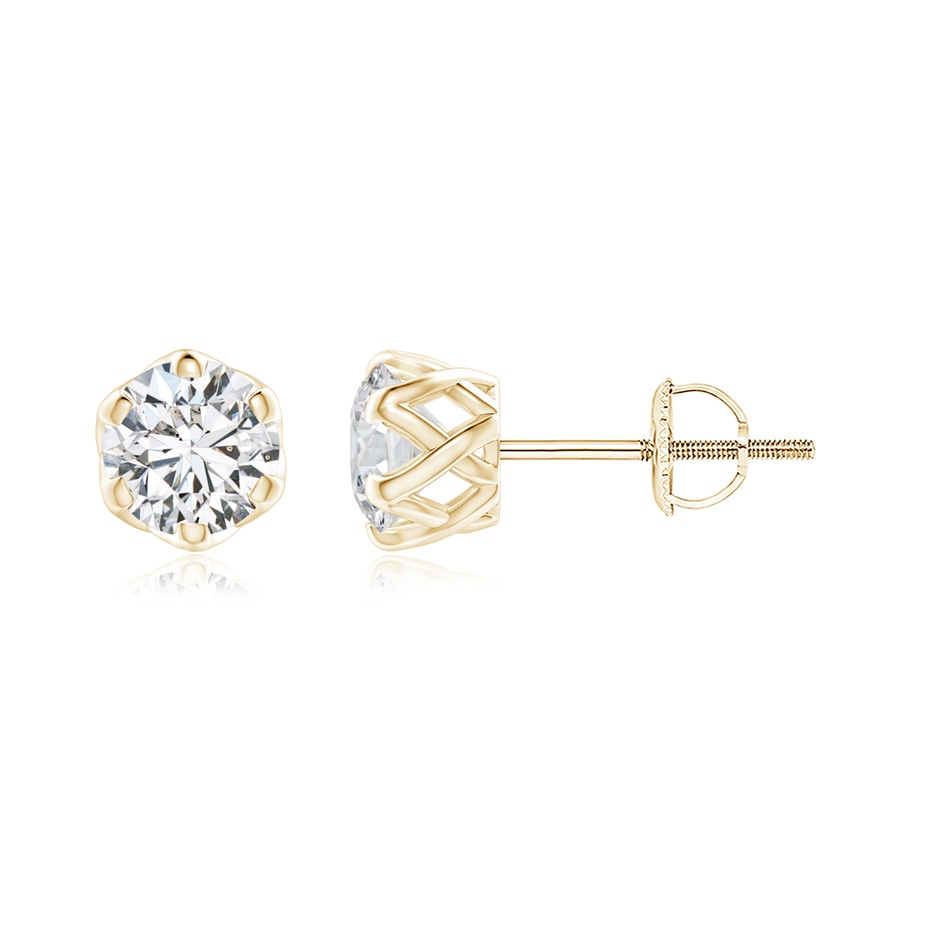 4.6mm HSI2 Six Prong-Set Diamond Solitaire Filigree Stud Earrings in Yellow Gold 