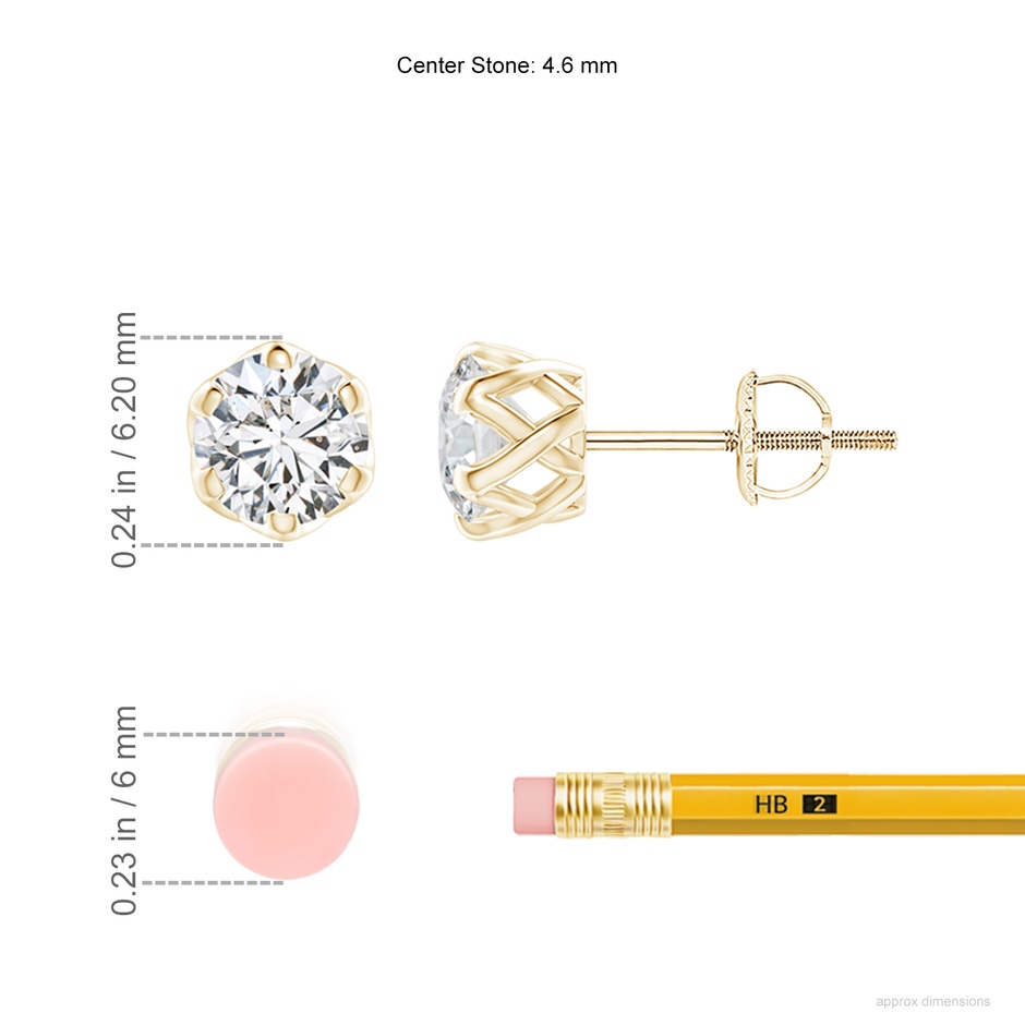 4.6mm HSI2 Six Prong-Set Diamond Solitaire Filigree Stud Earrings in Yellow Gold ruler
