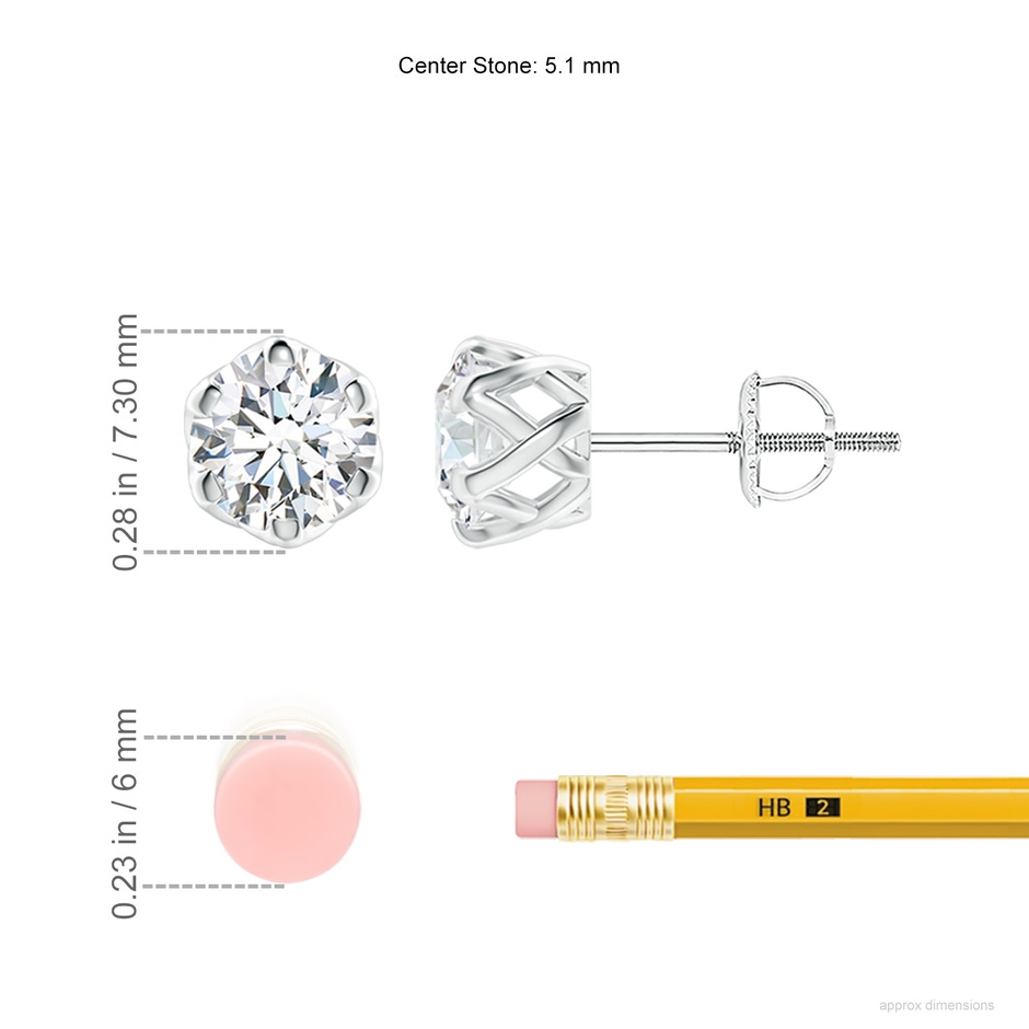 5.1mm GVS2 Six Prong-Set Diamond Solitaire Filigree Stud Earrings in P950 Platinum ruler