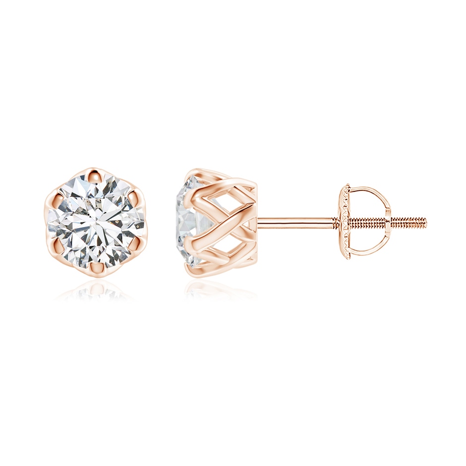 6.4mm HSI2 Six Prong-Set Diamond Solitaire Filigree Stud Earrings in Rose Gold 