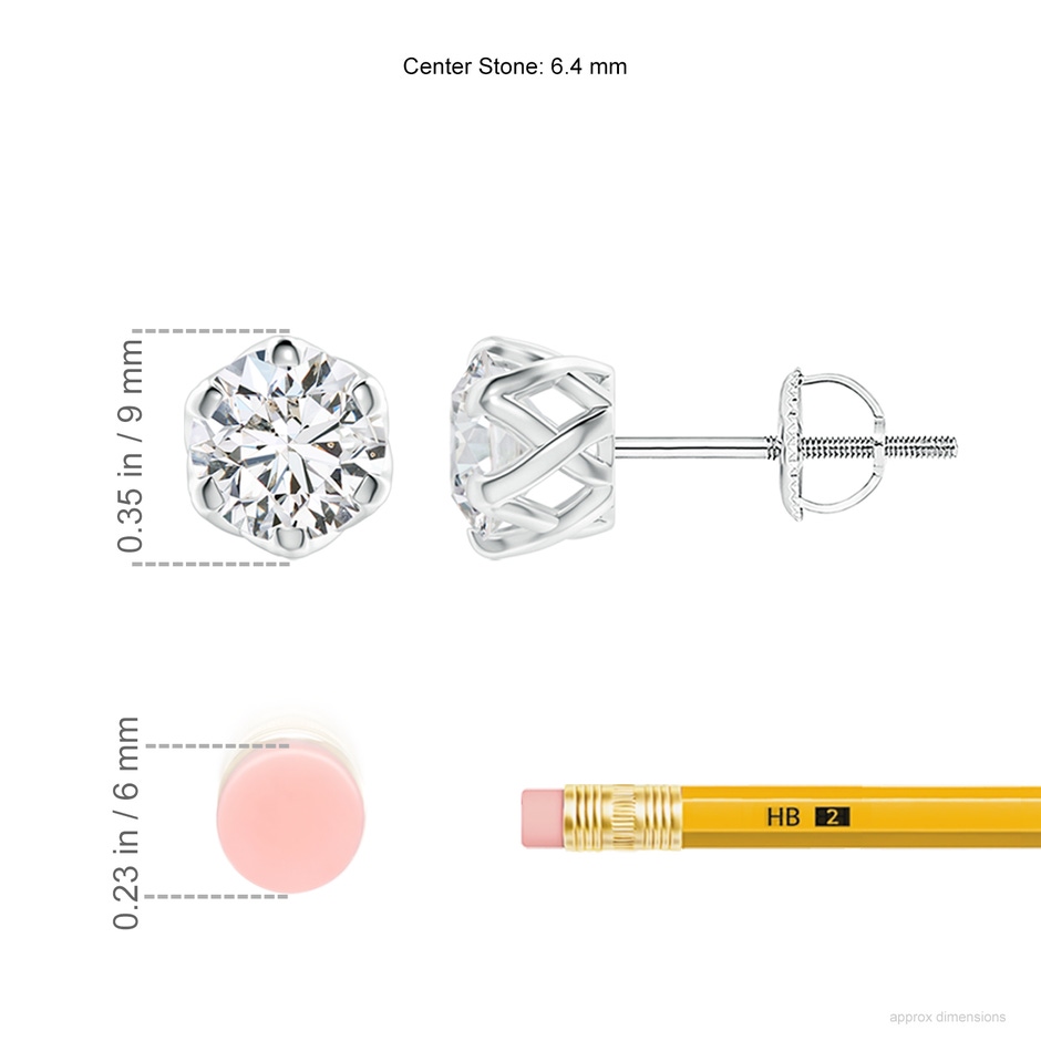 6.4mm HSI2 Six Prong-Set Diamond Solitaire Filigree Stud Earrings in White Gold ruler