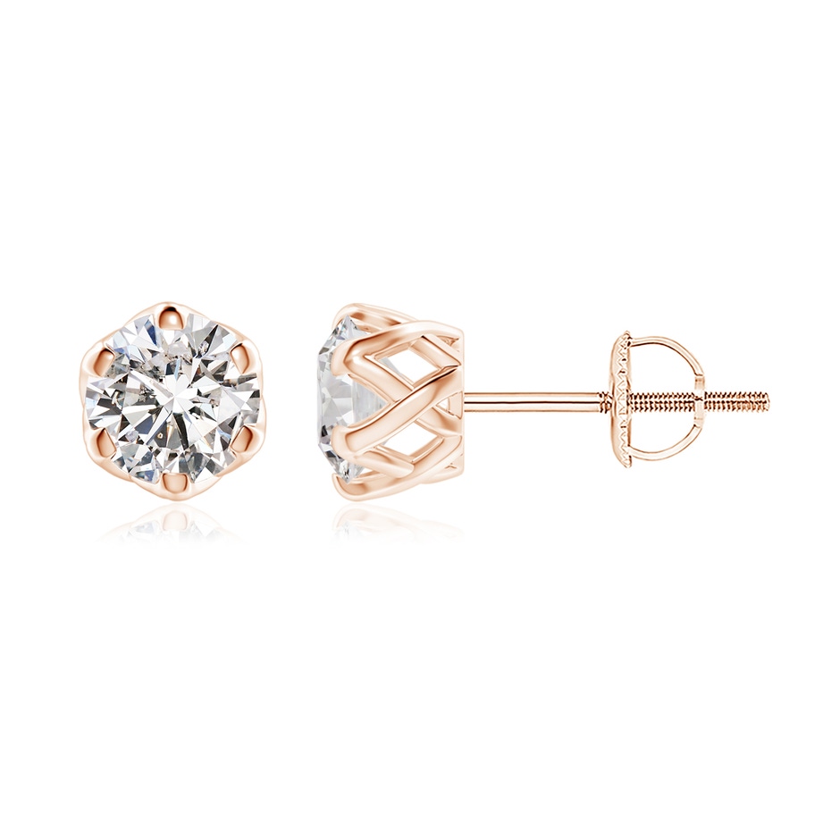 6.4mm IJI1I2 Six Prong-Set Diamond Solitaire Filigree Stud Earrings in Rose Gold 