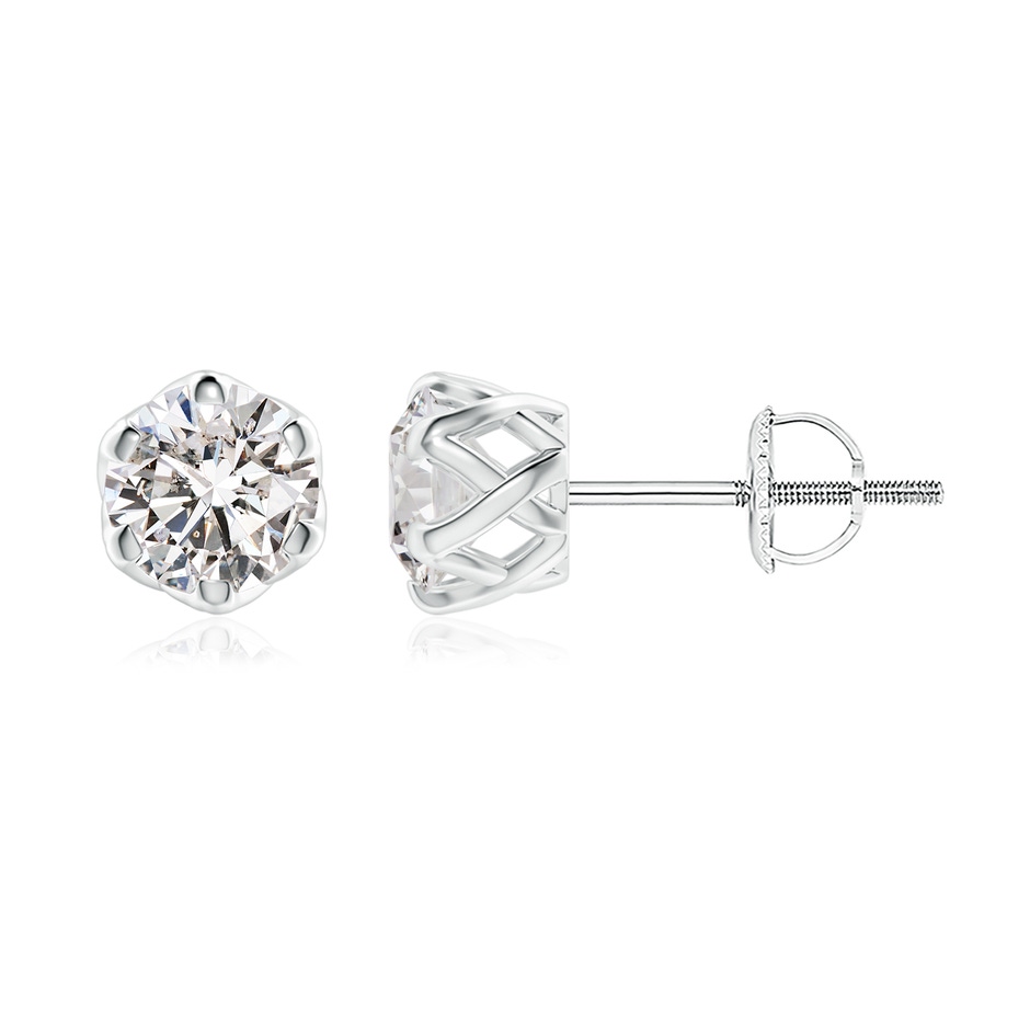 6.4mm IJI1I2 Six Prong-Set Diamond Solitaire Filigree Stud Earrings in White Gold 