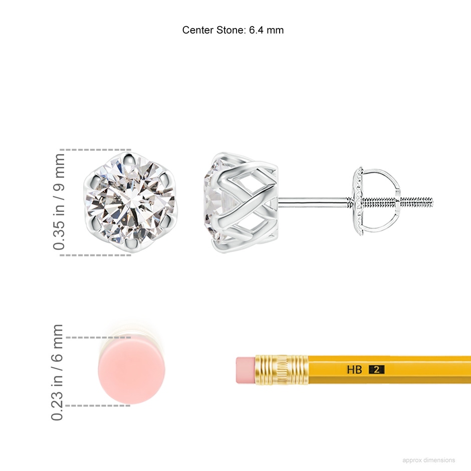 6.4mm IJI1I2 Six Prong-Set Diamond Solitaire Filigree Stud Earrings in White Gold ruler