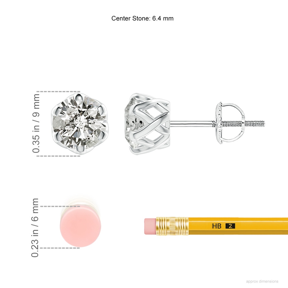 6.4mm KI3 Six Prong-Set Diamond Solitaire Filigree Stud Earrings in P950 Platinum ruler