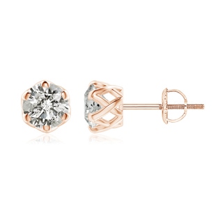 6.4mm KI3 Six Prong-Set Diamond Solitaire Filigree Stud Earrings in Rose Gold