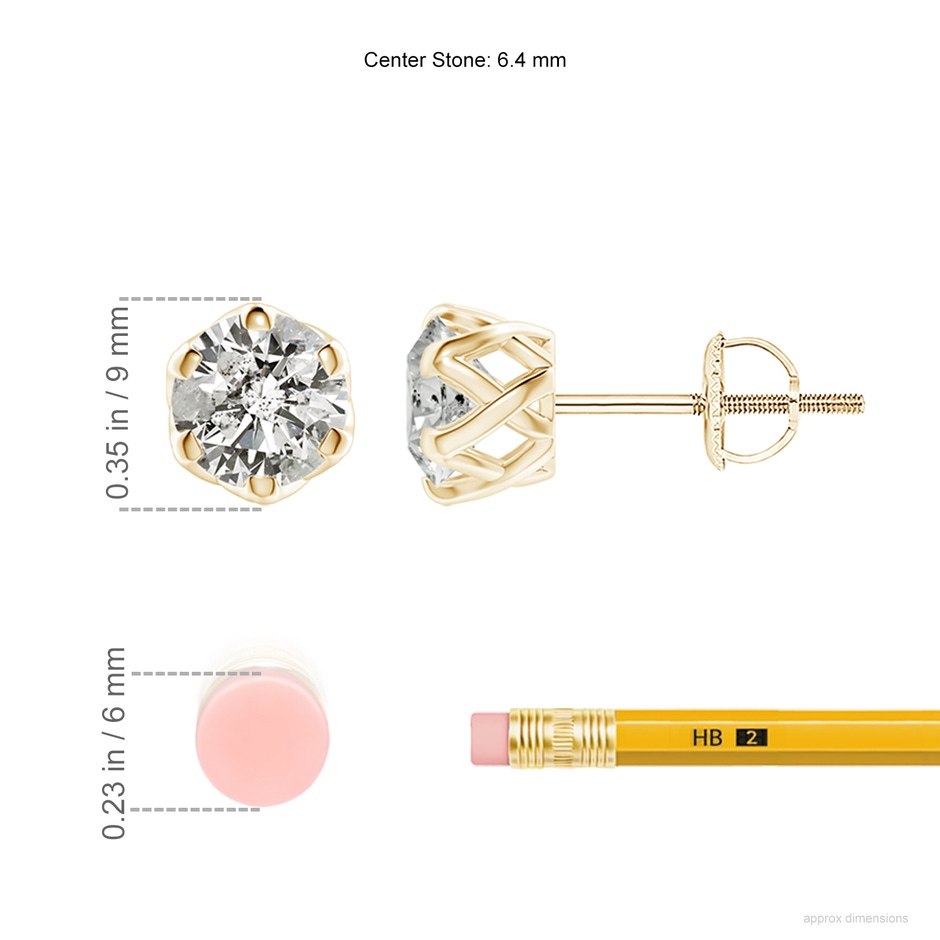 6.4mm KI3 Six Prong-Set Diamond Solitaire Filigree Stud Earrings in Yellow Gold ruler