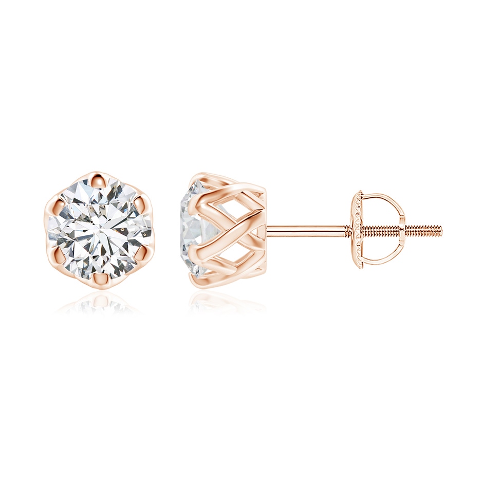7.4mm HSI2 Six Prong-Set Diamond Solitaire Filigree Stud Earrings in Rose Gold 