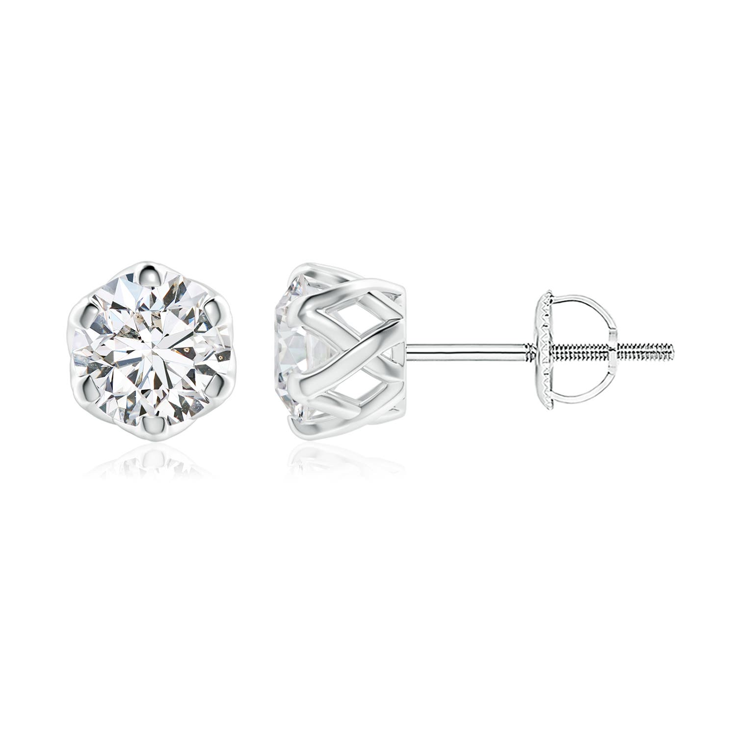 7.4mm HSI2 Six Prong-Set Diamond Solitaire Filigree Stud Earrings in White Gold