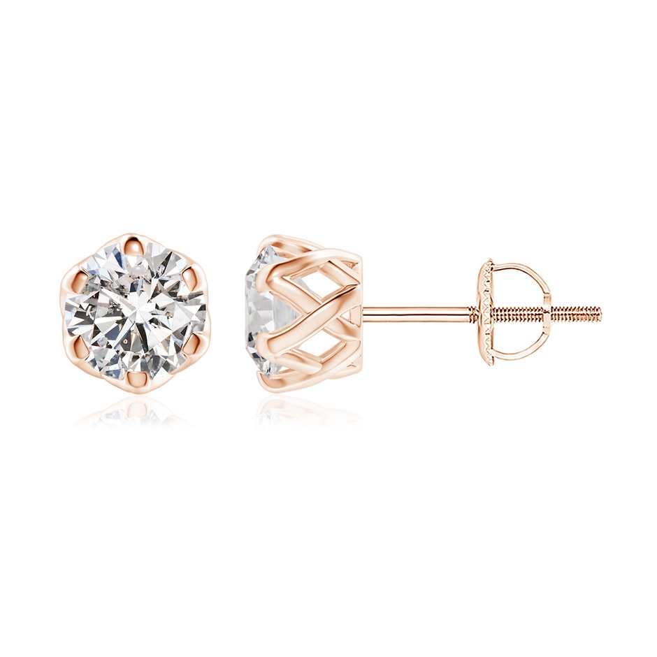 7.4mm IJI1I2 Six Prong-Set Diamond Solitaire Filigree Stud Earrings in Rose Gold 