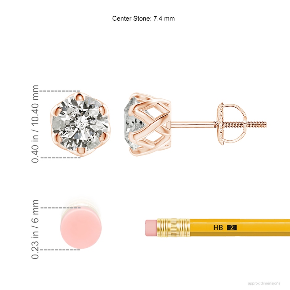 7.4mm KI3 Six Prong-Set Diamond Solitaire Filigree Stud Earrings in Rose Gold ruler