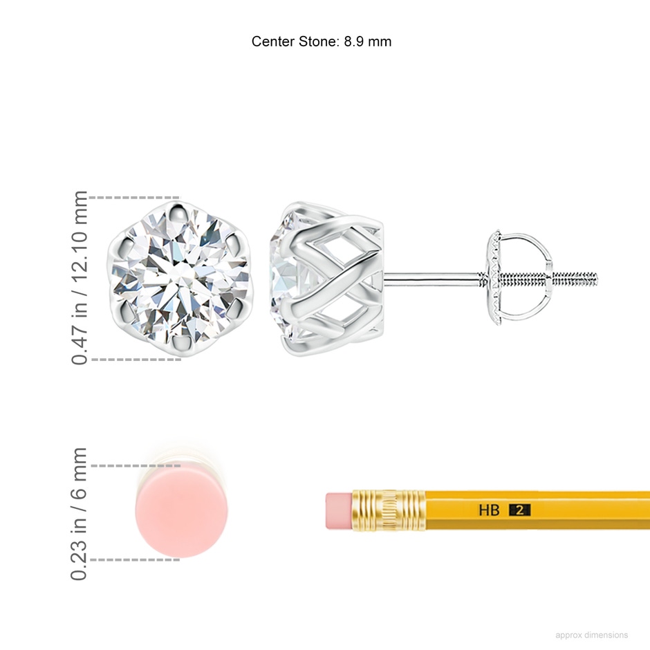 8.9mm GVS2 Six Prong-Set Diamond Solitaire Filigree Stud Earrings in P950 Platinum ruler