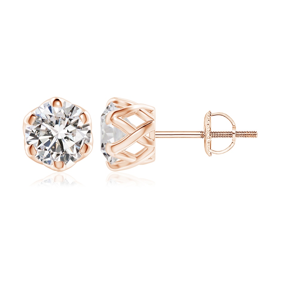 8.9mm IJI1I2 Six Prong-Set Diamond Solitaire Filigree Stud Earrings in Rose Gold 