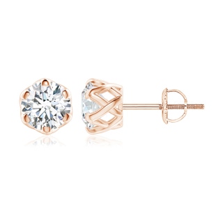 8mm GVS2 Six Prong-Set Diamond Solitaire Filigree Stud Earrings in Rose Gold
