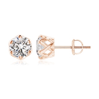 8mm IJI1I2 Six Prong-Set Diamond Solitaire Filigree Stud Earrings in 10K Rose Gold