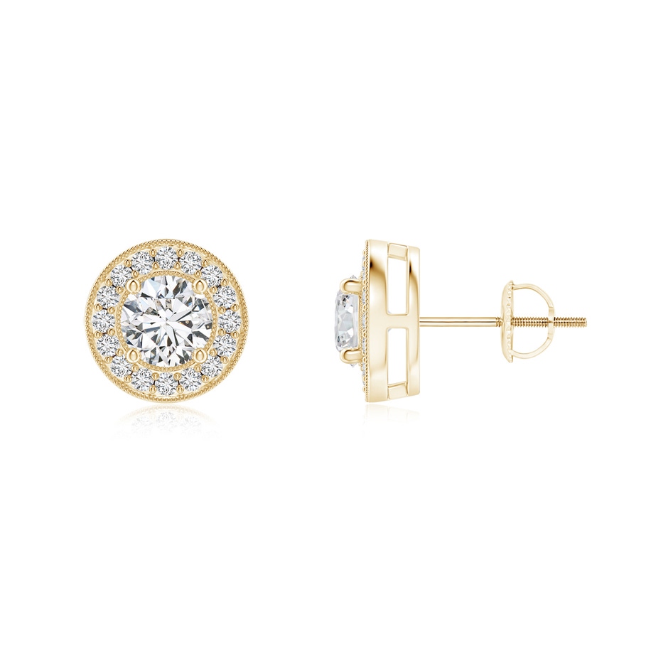 4.2mm HSI2 Solitaire Round Diamond Halo Stud Earrings in Yellow Gold 
