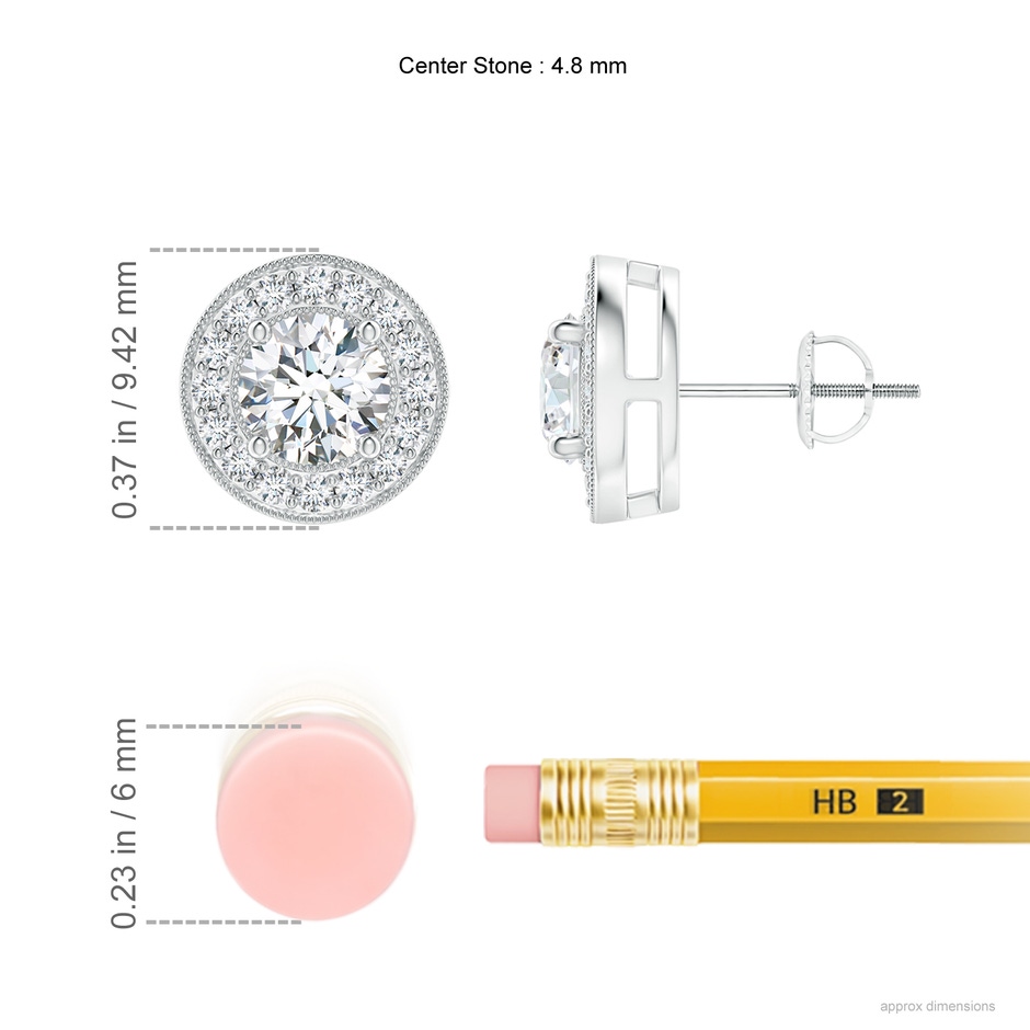 4.8mm GVS2 Solitaire Round Diamond Halo Stud Earrings in White Gold ruler