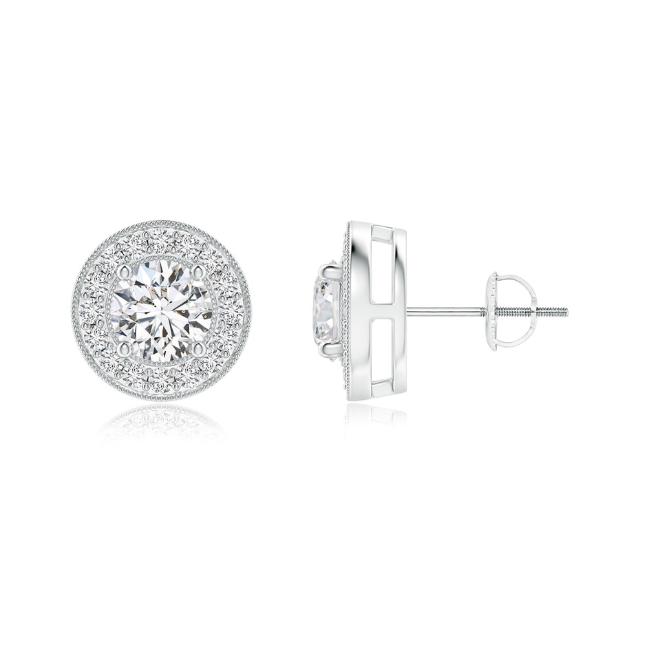4.8mm HSI2 Solitaire Round Diamond Halo Stud Earrings in White Gold 