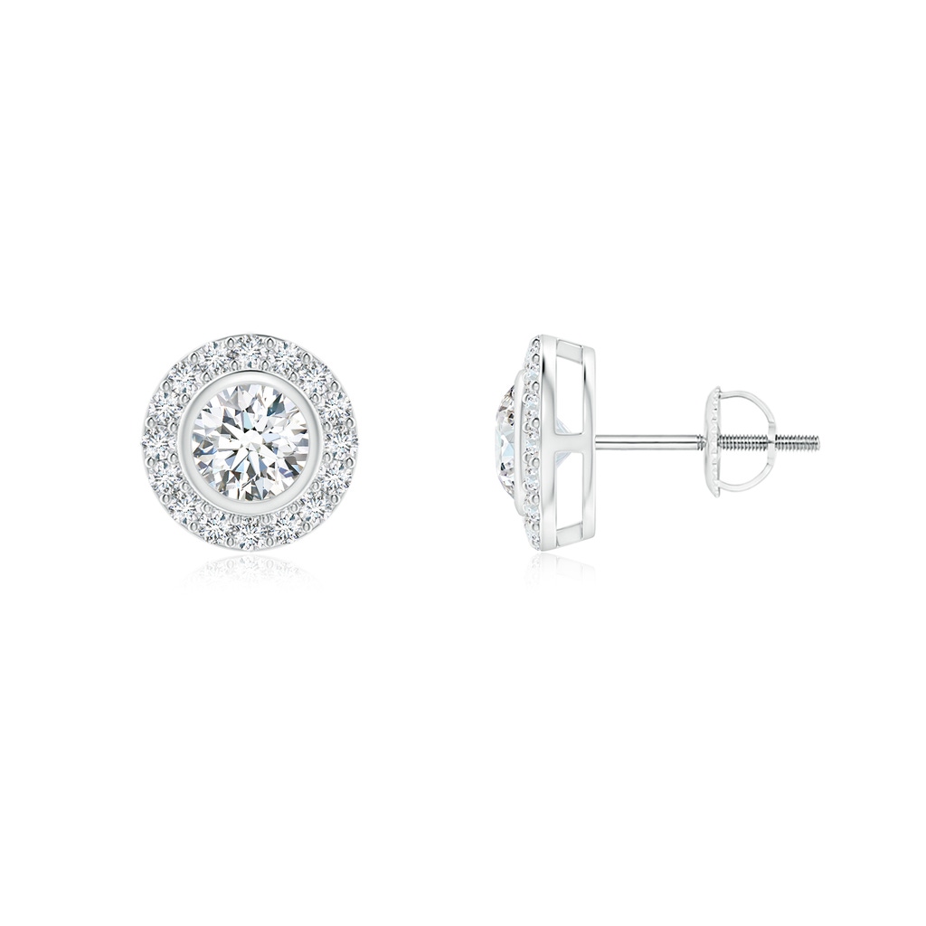 3.7mm GVS2 Solitaire Bezel-Set Round Diamond Halo Stud Earrings in P950 Platinum