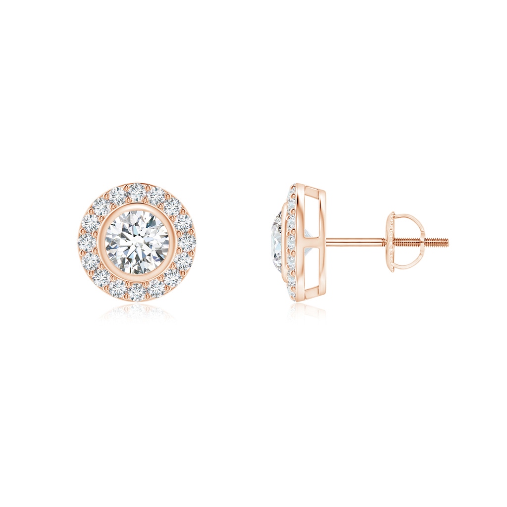 3.7mm GVS2 Solitaire Bezel-Set Round Diamond Halo Stud Earrings in Rose Gold