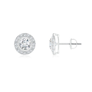 3.7mm GVS2 Solitaire Bezel-Set Round Diamond Halo Stud Earrings in White Gold