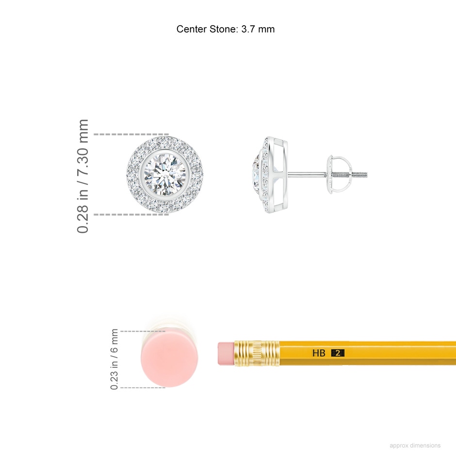 3.7mm GVS2 Solitaire Bezel-Set Round Diamond Halo Stud Earrings in White Gold ruler