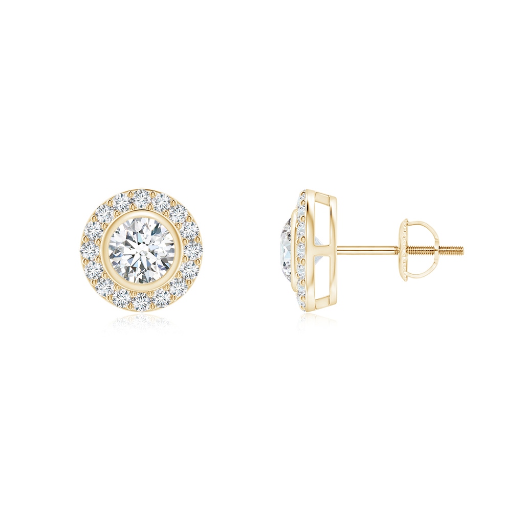 3.7mm GVS2 Solitaire Bezel-Set Round Diamond Halo Stud Earrings in Yellow Gold