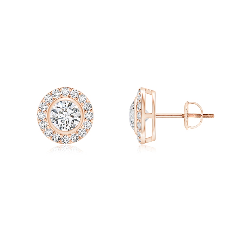 3.7mm HSI2 Solitaire Bezel-Set Round Diamond Halo Stud Earrings in Rose Gold 