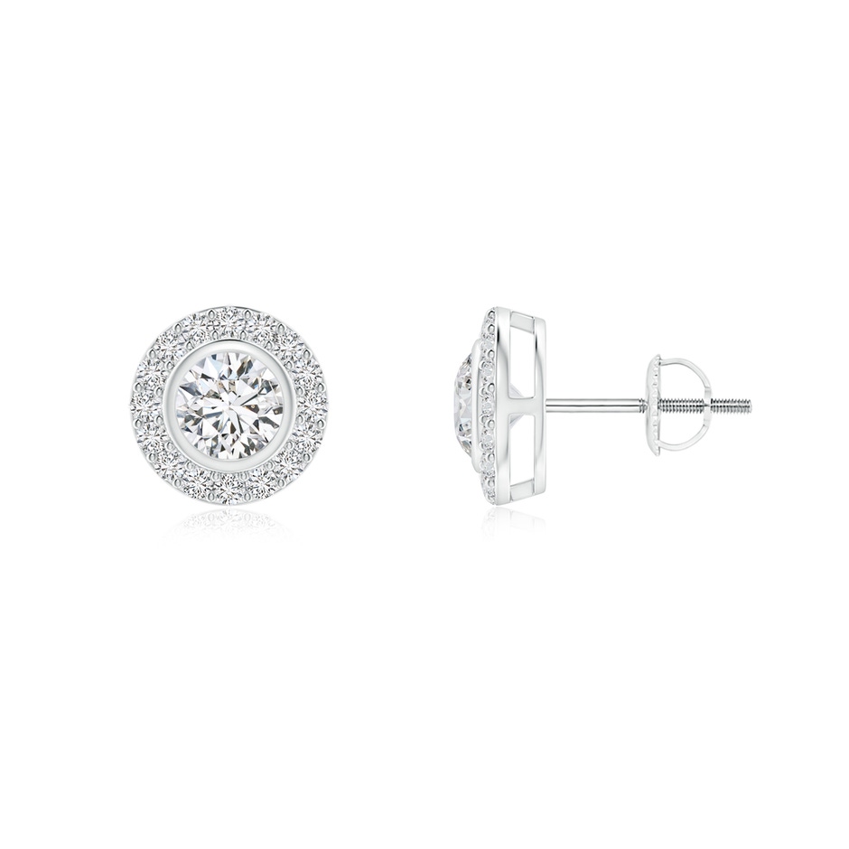 3.7mm HSI2 Solitaire Bezel-Set Round Diamond Halo Stud Earrings in White Gold 