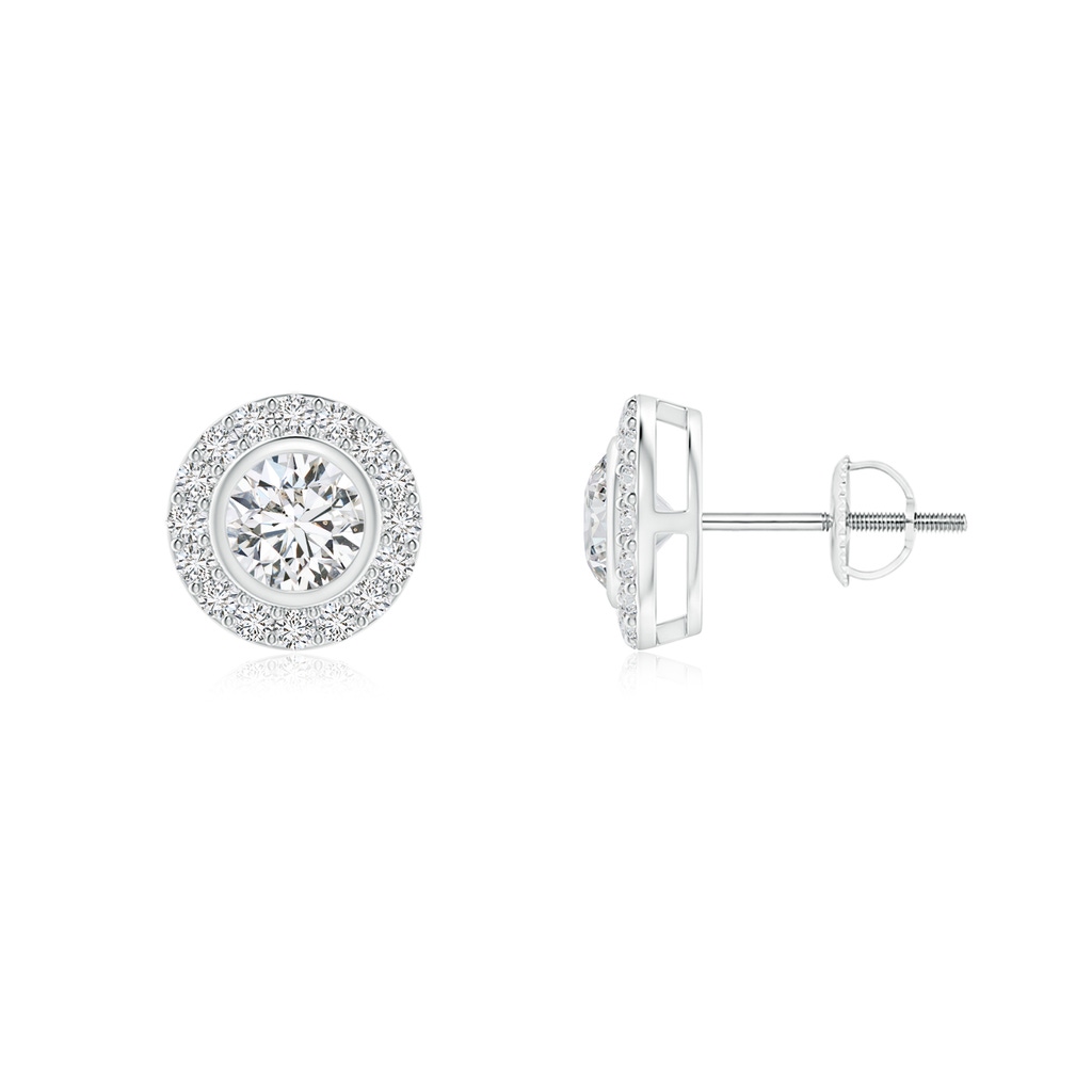3.7mm HSI2 Solitaire Bezel-Set Round Diamond Halo Stud Earrings in White Gold