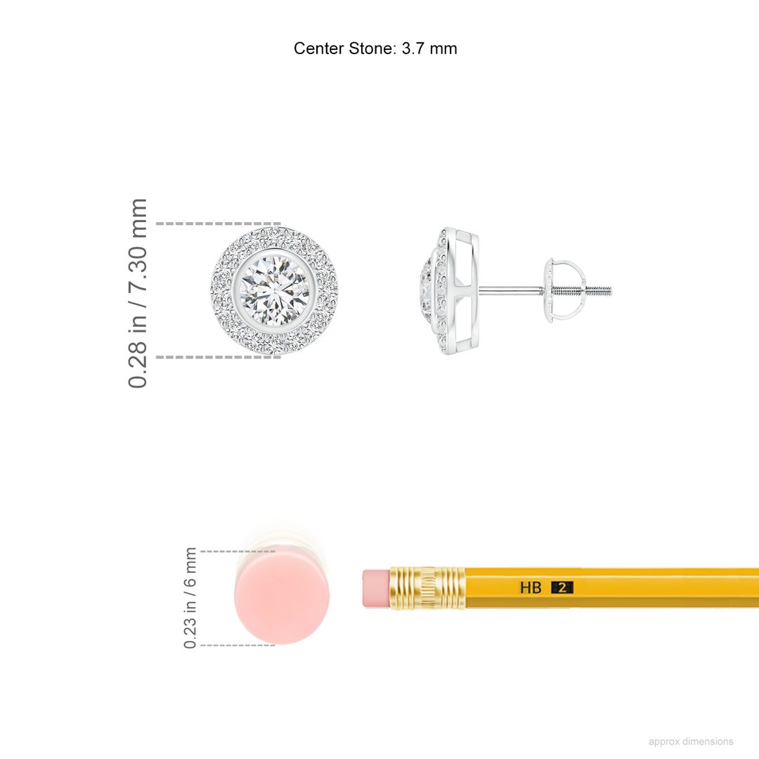 3.7mm HSI2 Solitaire Bezel-Set Round Diamond Halo Stud Earrings in White Gold - ruler