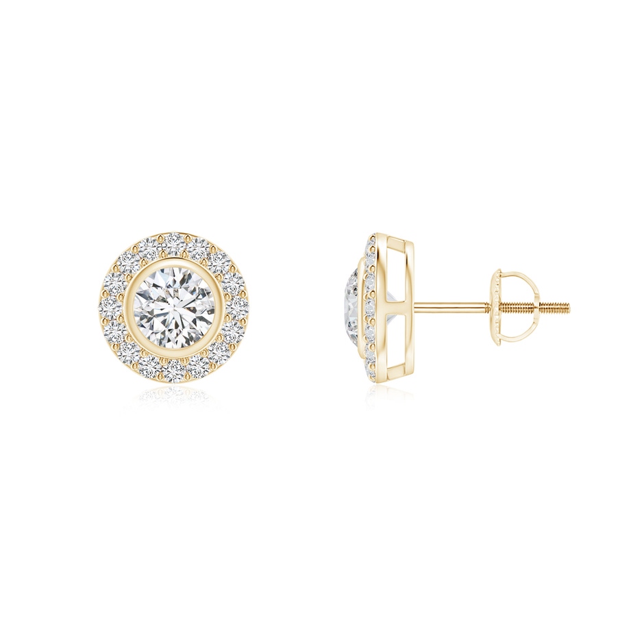 3.7mm HSI2 Solitaire Bezel-Set Round Diamond Halo Stud Earrings in Yellow Gold 