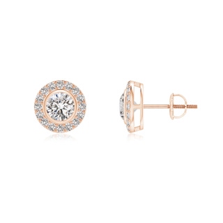 3.7mm IJI1I2 Solitaire Bezel-Set Round Diamond Halo Stud Earrings in Rose Gold