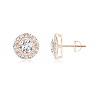 4.2mm GVS2 Solitaire Bezel-Set Round Diamond Halo Stud Earrings in Rose Gold