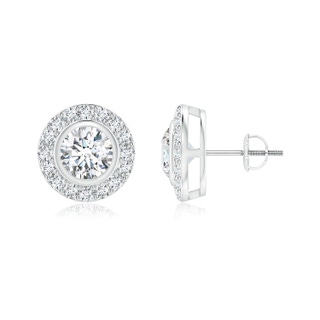 4.8mm GVS2 Solitaire Bezel-Set Round Diamond Halo Stud Earrings in P950 Platinum